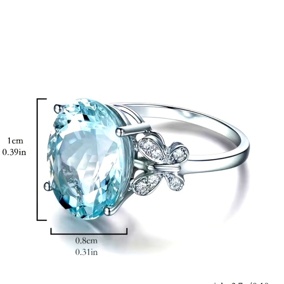 ♥️Aquamarine Blue Oval Cut Zircon,Butterfly white Zircon stones 18K gold plated - Picture 7 of 12